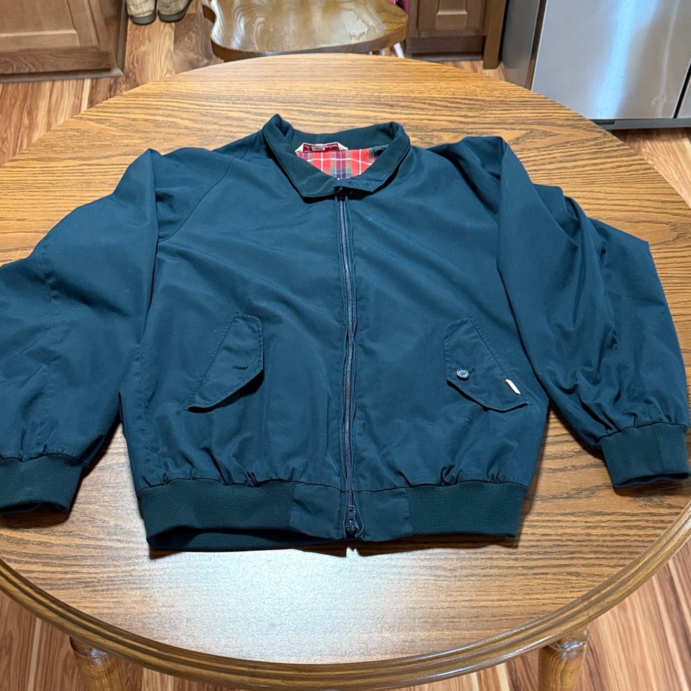 Black Baracuta Bomber Jacket with Red Plaid Lining Size 38